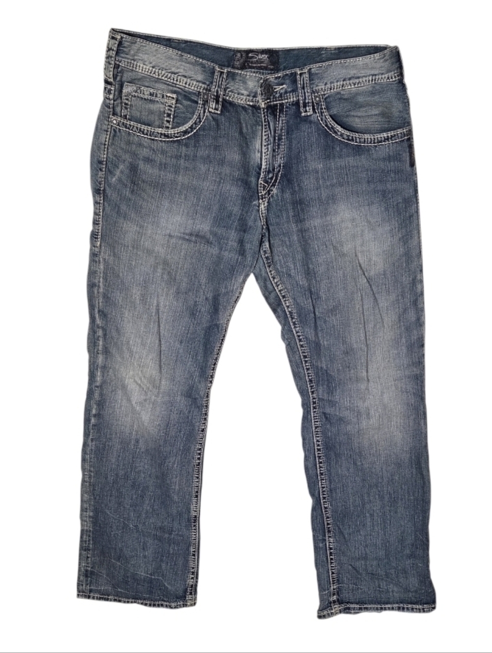Silver Jeans Mens 36x34 Blue Gordie Loose Fit Straight Leg Faded Wash Denim